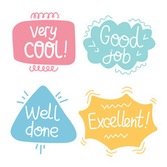 Job and great job stickers logo. Student icon. School reward, encouragement sign, stamp. Educational kids design. Vector illustration.