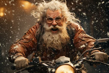 Tuinposter crazy funny santa on the scooter,christmas pesent delivery 2024 © Наталья Добровольска