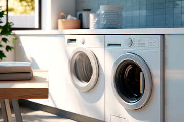 Sleek washing machine in a modern bathroom