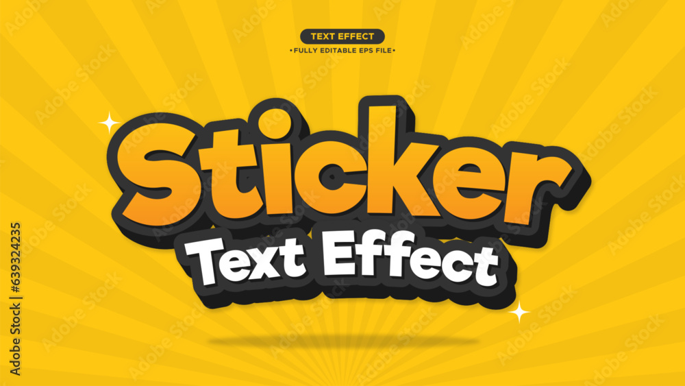 Poster sticker cartoon and funny text effect with yellow color text and background. fully editable text and