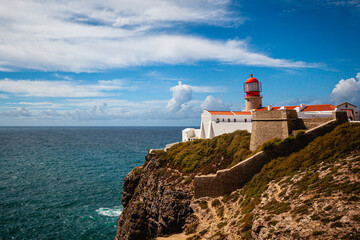 lighthouse of cabo sao vincente on the cliffs at algarve portugal