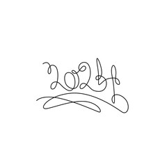 2024 inscription, two thousand twenty four continuous line drawing, calendar design postcard banner, calligraphy 2024 year sign lettering, single line on white background, vector line art.