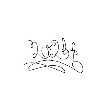 2024 inscription, two thousand twenty four continuous line drawing, calendar design postcard banner, calligraphy 2024 year sign lettering, single line on white background, vector line art.