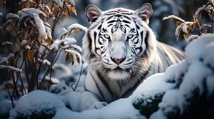 Fototapeta na wymiar white tiger in the snow