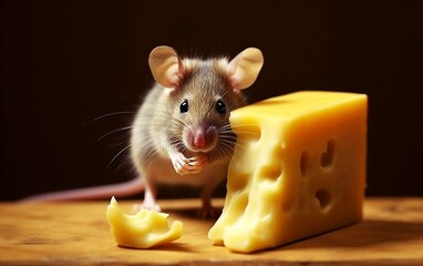 A mouse eating cheese, Generative AI illustrations