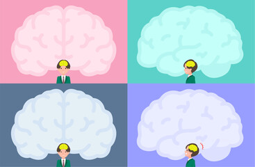 脳の形のフレームとブレザー男子学生のセット