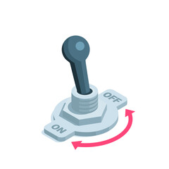 isometric toggle switch in color on a white background, electric switch, on or off