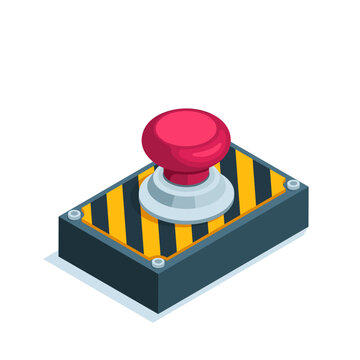 isometric red button in color on a white background, panic or nuclear button