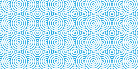 Seamless geometric pattern bold striped circles wave lines blue seamless geomatics overloping create retro square line backdrop pattern background.