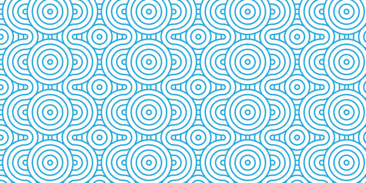 Seamless geometric pattern bold striped circles wave lines blue seamless geomatics overloping create retro square line backdrop pattern background. © MdLothfor