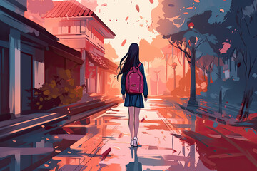 girl student going back to school