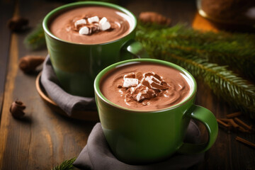 Cozy Moments: Two Green Cups of Hot Cocoa
