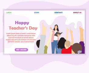 banner hand drawn flat happy teacher's day page template with color pastel