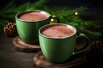 Obraz na płótnie Canvas Double Delight: Two Mugs of Hot Chocolate