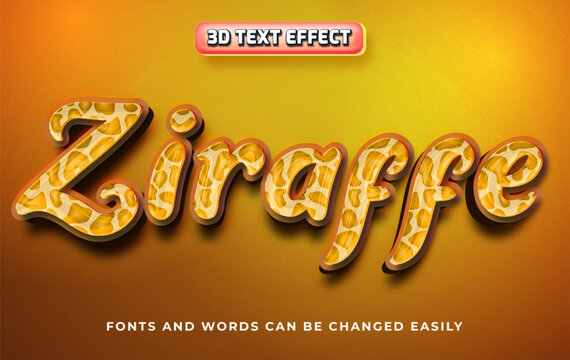Ziraffe animal 3d editable text effect style