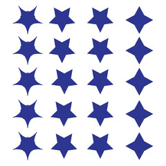 Minimalist silhouette stars icon, twinkle star shape symbols. Modern geometric elements, shining star icons, abstract sparkle black silhouettes symbol vector set