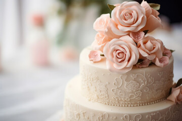 Obraz na płótnie Canvas Wedding Cake with Frosted Roses