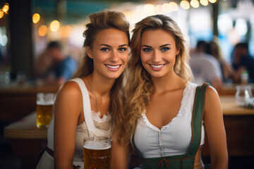 Bavarian Beauties Celebrating Oktoberfest with Beer