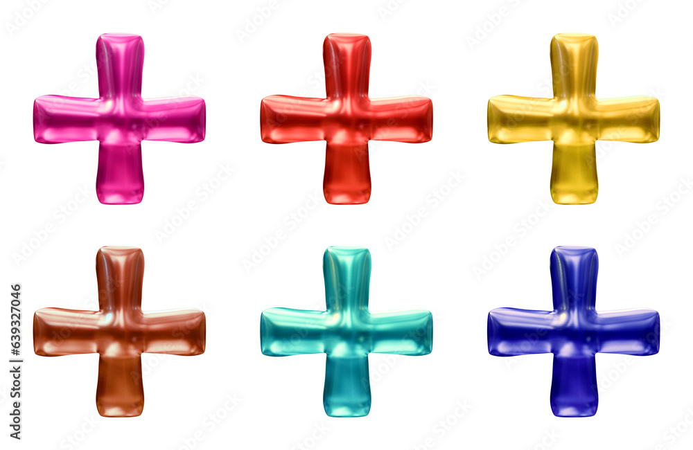Poster set of plus symbol design. icon or sign shape isolated on transparent background in 3d rendering.