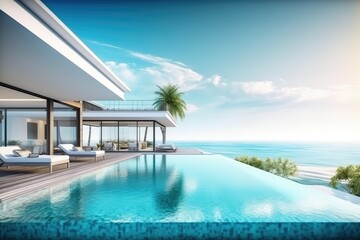 Fototapeta na wymiar Luxury beach house with sea view swimming pool