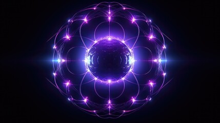 Obraz premium Purple Violet Glowing Orb Sacred Geometric Atomic Sphere