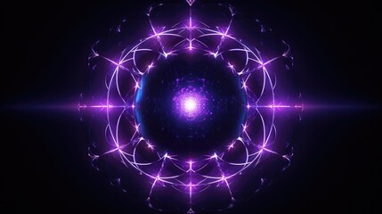 Obraz premium Purple Violet Glowing Orb Sacred Geometric Atomic Sphere