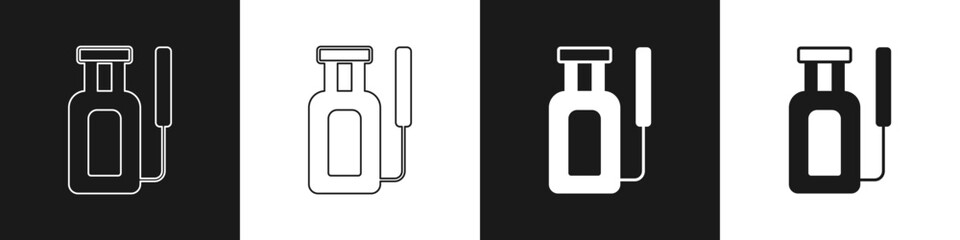 Set Garden sprayer for water, fertilizer, chemicals icon isolated on black and white background. Vector