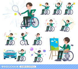 車椅子に乗るブレザー男子学生のセット