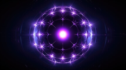 Fototapeta premium Purple Violet Glowing Orb Sacred Geometric Atomic Sphere
