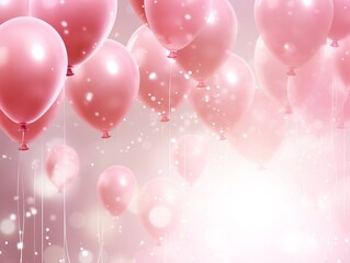 Pink balloons background and confettis for celebration