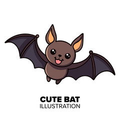 Cute funny flying bat Halloween cartoon character illustration: Spooky Laughter in Flat Style Design