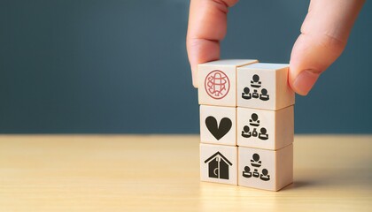 Business employee concept and hr for leadership and team leader one wooden block