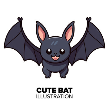 Cute funny flying bat Halloween cartoon character illustration: Whimsical Wings for Kids Seasonal Print!
