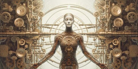 Obraz premium Technological background of ancient alien robot. Generative AI