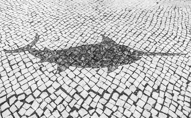Beautiful Cobblestone pavement forming a swordfish in Lagos city
