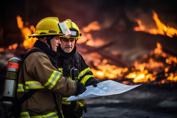 Brave Fireman Directing Amidst Raging Wilderness Fire