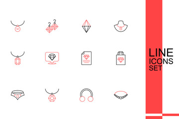 Set line Pearl necklace, Piercing, Pendant on, Necklace, Shopping bag jewelry, Certificate of the diamond, Diamond and icon. Vector