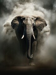 From the smoke an african elephant takes form