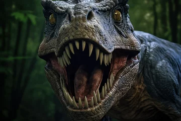 Foto op Plexiglas Tyrannosaurus Rex roaring at the camera, T-rex Jurassic prehistoric animal © Mohammad