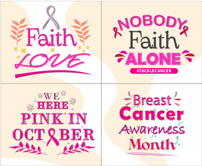 Text international day against breast cancer lettering labels collection with ribon editable text