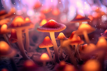 Close up mushrooms world. Generative AI