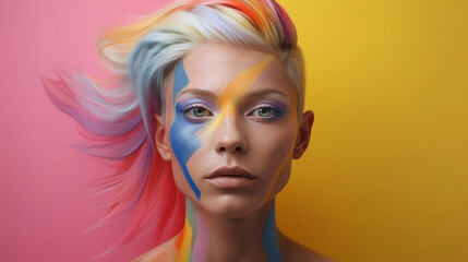 portrait of a blonde woman with artistic makeup © Dani