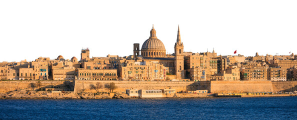 Valletta, Malta, Skyline in the afternoon isolated on white transparent background, PNG - obrazy, fototapety, plakaty