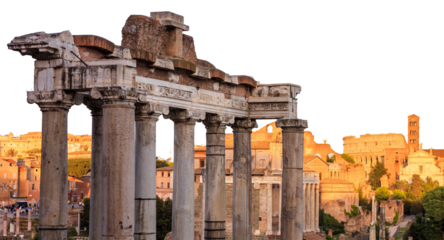 Italy, Rome, Ruins of ancient roman forum isolated on white transparent background, PNG