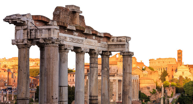 Italy, Rome, Ruins of ancient roman forum isolated on white transparent background, PNG