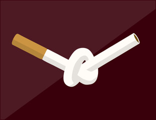 Сigarette knot. No smoking concept. Flat vector illustration. Stop smoking for Healthy teeth, Anti tabacco campaigne. Drawn design art for Poster, Banner, Educational Placard.