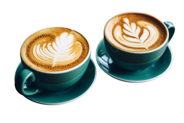 two green cups of coffee, top view