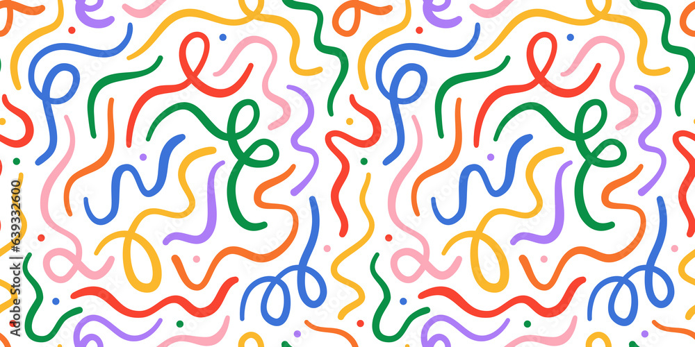 Aufkleber fun colorful line doodle seamless pattern. creative minimalist style art background for children or 