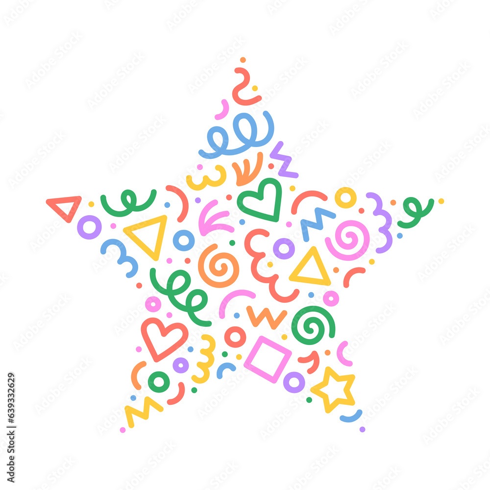 Poster fun colorful abstract line doodle star shape. creative minimalist style art symbol set for children 