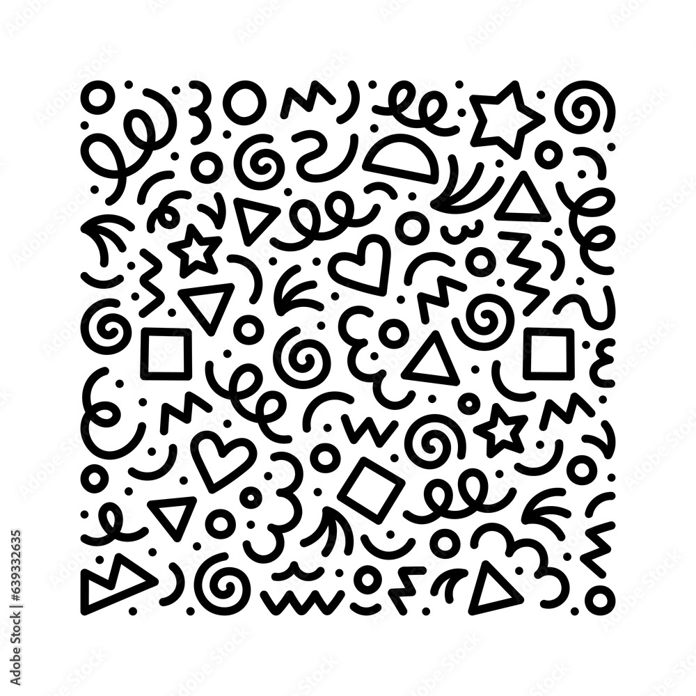 Poster fun black and white abstract line doodle square shape. creative minimalist style art symbol set for 